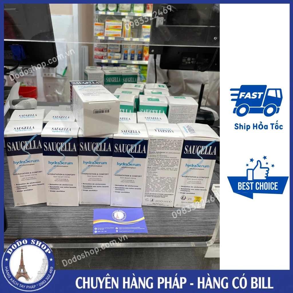 Dung dịch vệ sinh phụ nữ Saugella Hydraserum (xanh đen) cấp nước, dưỡng ẩm dành cho da khô, da kích ứng - dodoshop