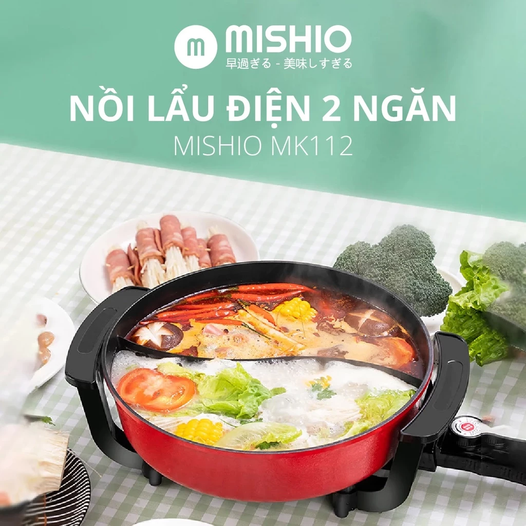 Nồi lẩu điện 2 ngăn Mishio MK112 5L 1200W hàng chính hãng