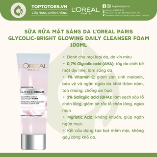 Sữa Rửa Mặt Sáng Da L’Oreal Paris Glycolic-Bright Glowing Daily Cleanser Foam 100ml [NHẬP KHẨU CHÍNH HÃNG 100%]