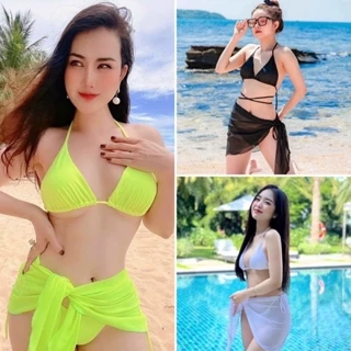 Set bikini basic phối khăn quấn nhiều màu siêu iu kèm feedback