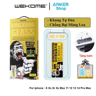 Kính Cường lực KINGKONG Tự Dán Chống Vân Tay Chống bụi màng loa Kèm Khung hãng WK Wekome Iphone 11 12 13 14 Pro Max