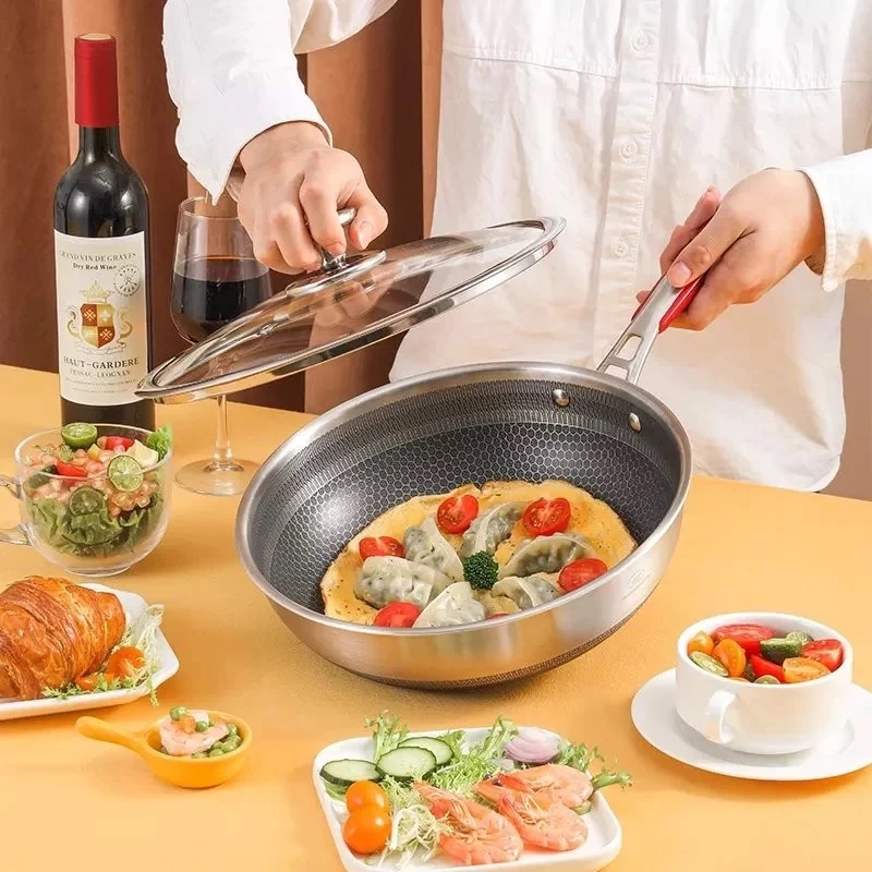 Chảo inox 304 chống dính Mishio MK252 size 30 kèm nắp kính