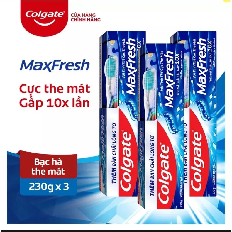 [COMBO 1-5 TUÝP - Tặng kèm bàn chải] Kem đánh răng bạc hà the mát Colgate maxfresh 225g/tuýp