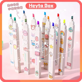 Bút highlight pastel 2 đầu Heytabox, bút đánh dấu bút nhớ Light Color trang trí sổ bullet journal văn phòng phẩm DQ1 DQ2