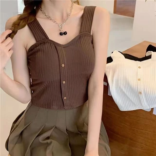 Áo hai dây croptop, Áo hai dây kèm đệm lót, Chất liệu thun tăm mềm mại thoáng mát, Tôn dáng