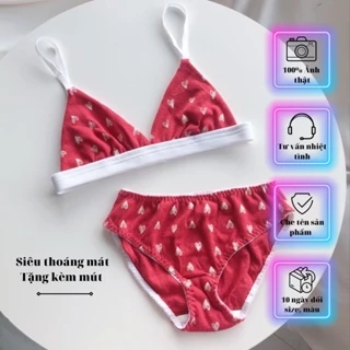 Bộ đồ lót áo bralette cotton TRÁI TIM NỀN ĐỎ dễ thương