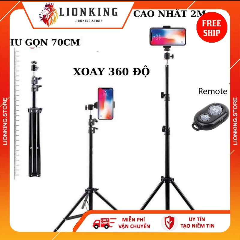 Giá đỡ điện thoại tripod 3 chân dùng để chụp ảnh, livestream, quay video tiện lợi chắc chắn cao 70cm-2m1