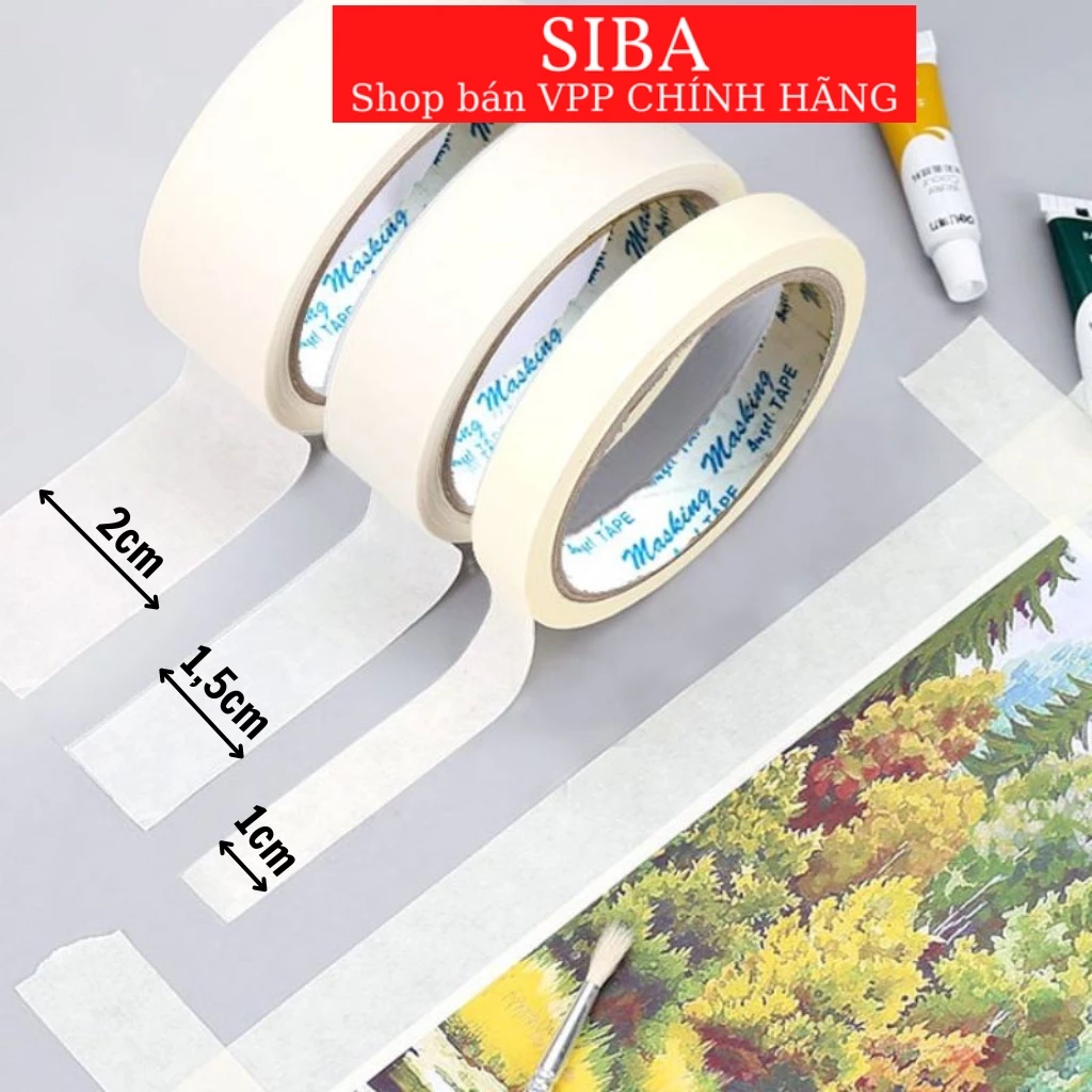 Băng dính giấy chịu nhiệt, băng keo giấy dùng trong hội họa vẽ mỹ thuật bản 1/ 1.5/ 2cm