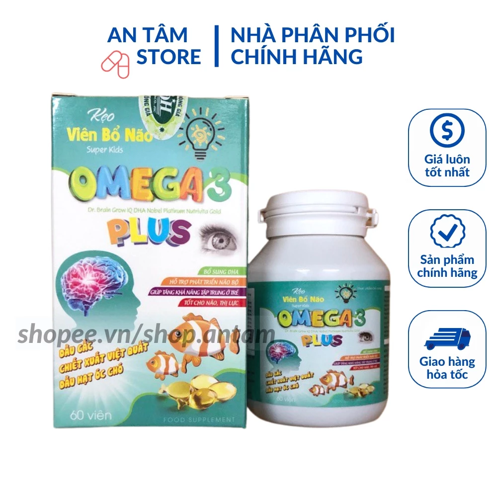 Omega 3 Kids -Hộp 60 Viên bổ não Super Kids OMEGA 3 DR.BRAIN giúp bổ sung DHA  phát triển não bộ- Omega 3 Kid