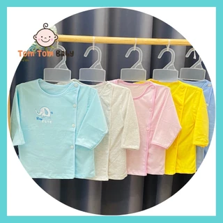 COMBO 5 áo sơ sinh cotton Thái Hà Thịnh | Mẫu Tay Dài Màu Cài Nút Lệch | Size 1-5 cho bé sơ sinh -12kg | quần áo trẻ em