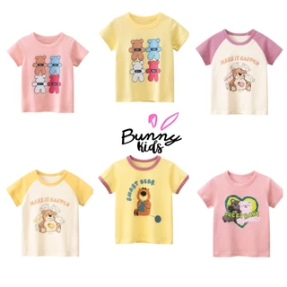 Áo thun bé gái Bunnykids Home, áo cộc tay cho bé chất cotton hoạ tiết xinh xắn