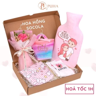 Combo túi chườm nóng đau bụng kinh PUHA 1000ml, sưởi ấm tình yêu, món quà tặng bạn gái