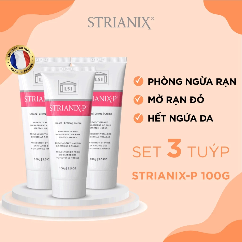 Set 3  tuýp Kem Chống Rạn Da STRIANIX-P 100g Ngăn Ngừa Và Làm Mờ Rạn Đỏ Nhập Khẩu Từ Pháp Hiệu Quả Rõ Từ 30 Ngày