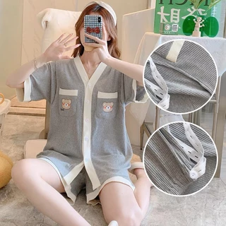 Bộ đồ bầu áo cộc quần đùi  mặc nhà dễ thương hoạt hình pyjama thời trang mùa hè chất gân đẹp BL872