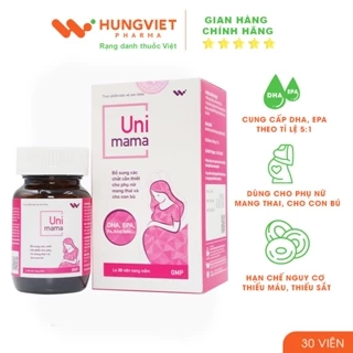 Viên uống UNIMAMA bổ sung DHA, EPA, Vitamin và khoáng chất cho phụ nữ mang thai HungViet Pharma lọ 30v