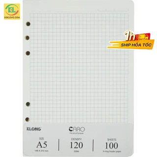 Ruột sổ còng A5 caro 5x5 ô vuông 100 tờ giấy dày dặn VPPKLONG, giấy refill binder KLong MS 996