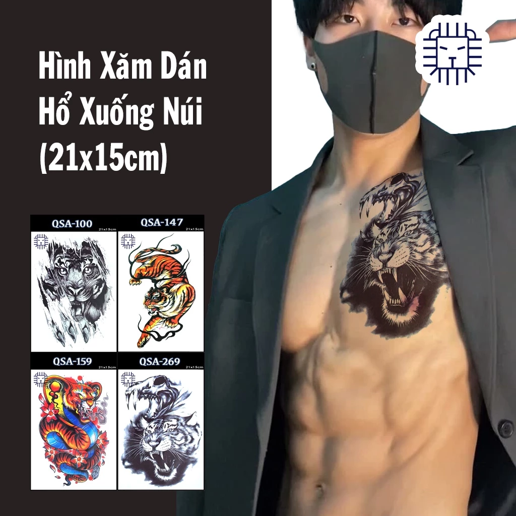 [Loại Ngắn Ngày] Hình Xăm Dán Hổ Chúa Tể Sơn Lâm Chụp Ảnh, Đóng Phim, Dễ Dàng Tẩy Xóa - Dùng 2-5 Ngày (21x15 cm)