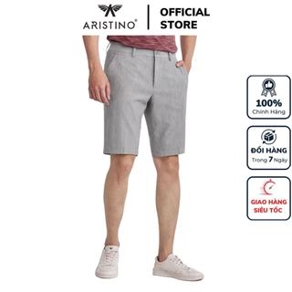 Quần short nam Aristino cao cấp ASO001S3 sóc ngố đùi màu xám sọc dáng Sooc âu suông vừa vải cotton mềm mại thấm hút