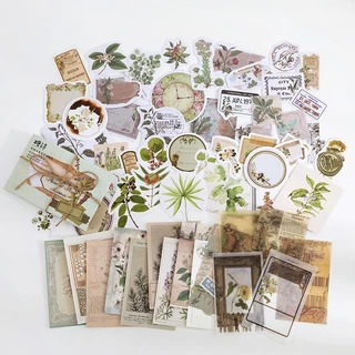 Set mix 60 sticker giấy nền style vintage retro LÁ XANH trang trí Sổ Bullet Journal, decor thư thiệp quà tặng - Tanpopo