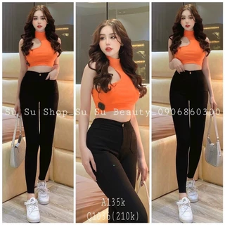 Áo ba lỗ cổ cao khoét vai lệch chất cotton, áo croptop khoét sâu sexy ôm body