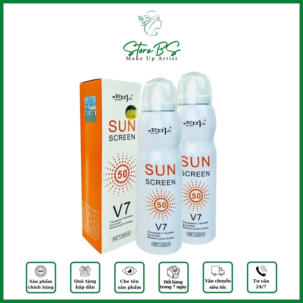 Xịt chống nắng- Sun Screen V7( lên tone, chống lão hóa, ko bết dính )- 100% Hàn Quốc