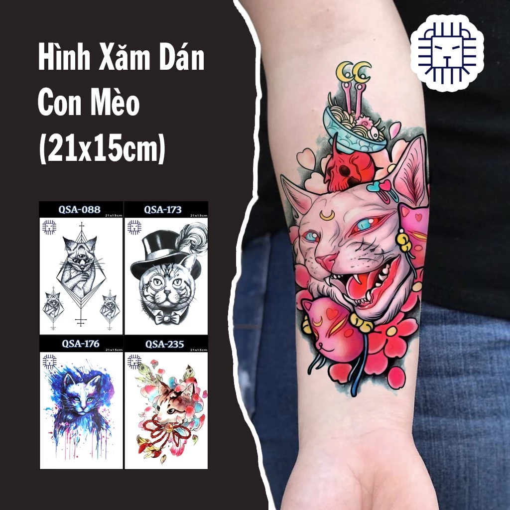 [Loại Ngắn Ngày] Hình Xăm Dán Con Mèo Chụp Ảnh, Đóng Phim, Dễ Dàng Tẩy Xóa - Dùng 2-5 Ngày (21x15cm)