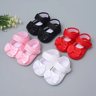 Giày Cotton Mềm Mại Chống Trượt Đính Nơ Ren Dễ Thương Cho Bé Gái Tập Đi