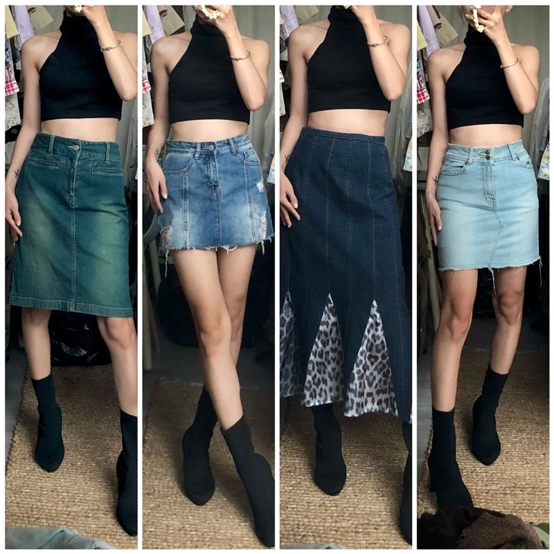 Chân váy Jean tuyển dáng dài Ulzzang hình thật Shop tự chụp có Big size Insta: April6 Clothing