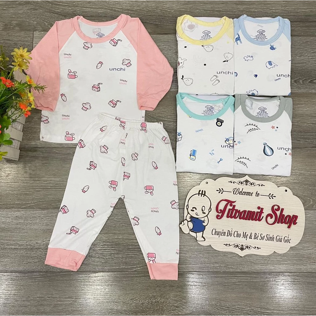 [Vải giãn 4 chiều] Bộ dài unchi CHUI ĐẦU vải peptit áo trắng tay màu cho bé trai, bé gái