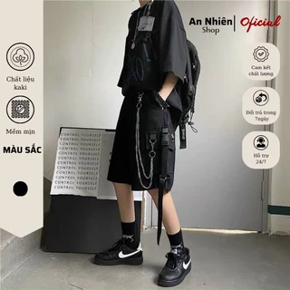 Quần đùi xích khuy cài chất kaki unisex, quần short nam nữ