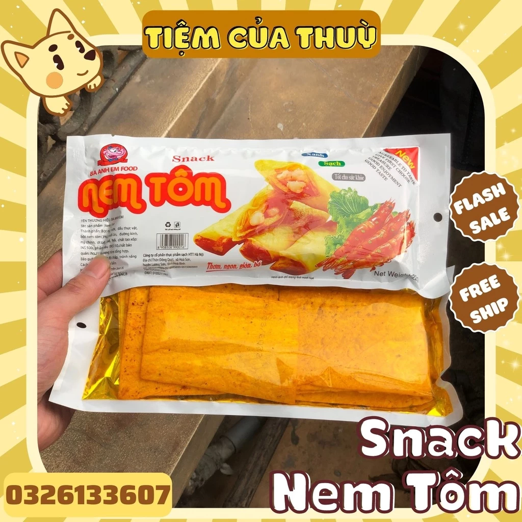 5 Gói Snack Nem Tôm Ba Anh Em Food, Snack Cay Xé Miếng, ăn vặt tuổi thơ cổng trường