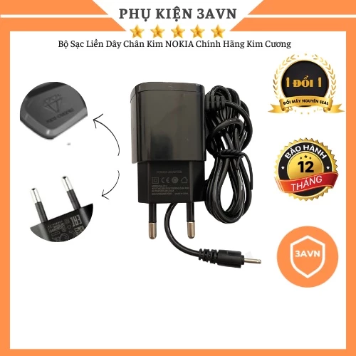 Bộ Sạc Liền Dây Chân Kim NOKIA Chính Hãng Kim Cương Fullbox (bảo hành 12 tháng) - 3AVN