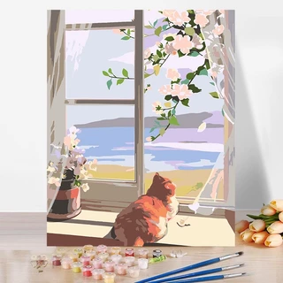 [CÓ SẴN] Tranh sơn dầu số hóa DIY khổ 40x50cm khung căng sẵn- Mèo xinh