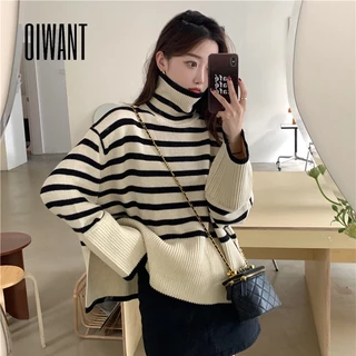 Áo Sweater Dệt Kim Tay Dài Dáng Ôm In Họa Tiết Kẻ Sọc Thời Trang 2023 Cho Nữ