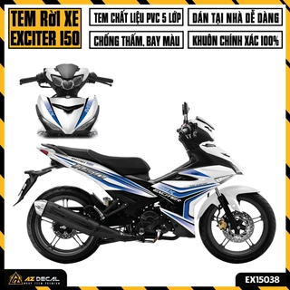 Tem Exciter 150 Mẫu MX Phá Cách | EX15038 | Team Decal Hình Dán Xe Máy Ex150 Đen Trắng Xanh Chống Nước Chống Bay Màu