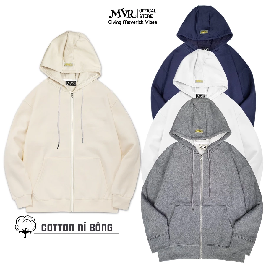 ÁO KHOÁC HOODIE ZIP NỈ BÔNG UNISEX TRƠN ao gió dây khóa kéo vải mặc ấm mùa lạnh Form rộng Nam Nữ Oversize