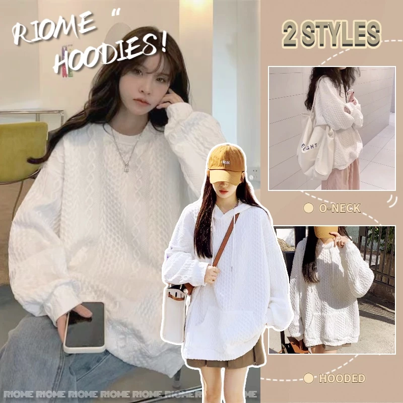 Áo hoodie Tay Dài Cổ Tròn Màu Trắng In Hình Bánh Waffle Phong Cách Retro Dành Cho Nữ