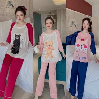 Pijama nữ cổ tròn tay lửng