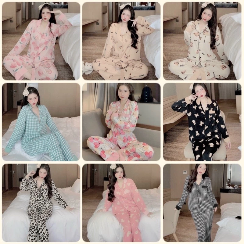 [TD01] Đồ bộ Pyjama nữ lụa mango, Bộ tay dài cổ sen nhiều mẫu xinh