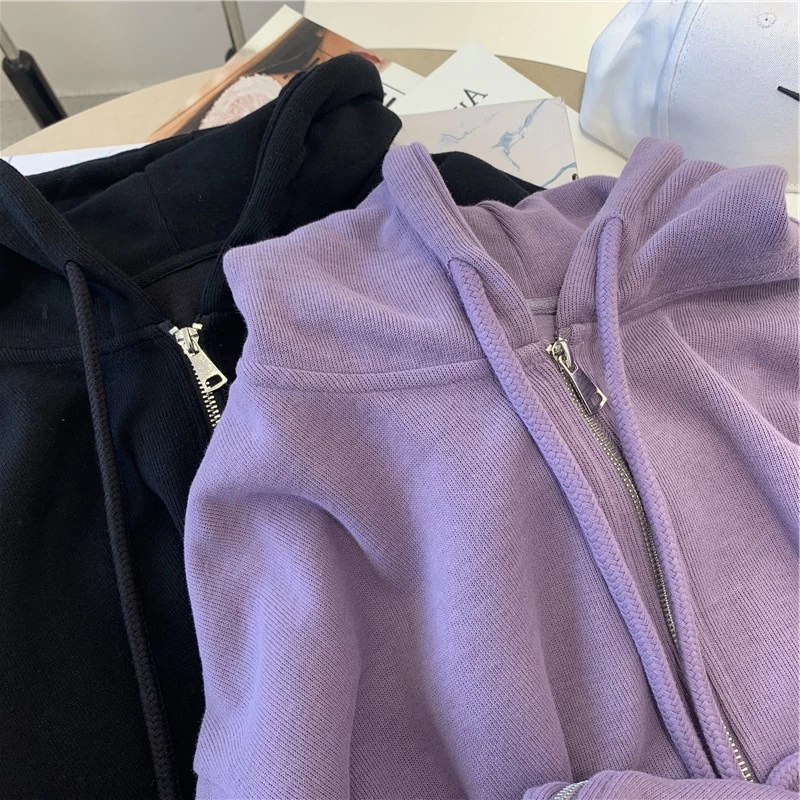 DUNEA Áo hoodie dài tay dáng rộng phối khóa kéo cá tính dành cho nữ