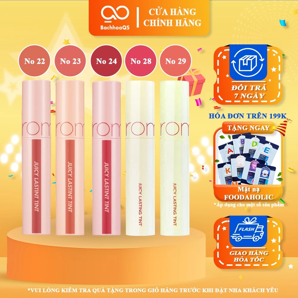 Son tint bóng căng mọng môi siêu lì lâu trôi Romand Juicy Lasting Tint màu 23 đỏ hồng đất Nucadamia Mẫu Mới