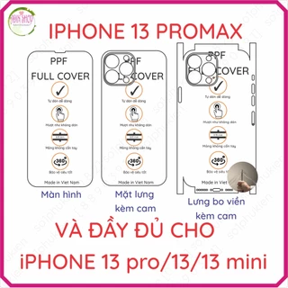 Dán PPF iPhone 13 / 13 mini / 13 pro / 13 pro max loại trong, nhám, dành cho màn hình,mặt lưng, full viền