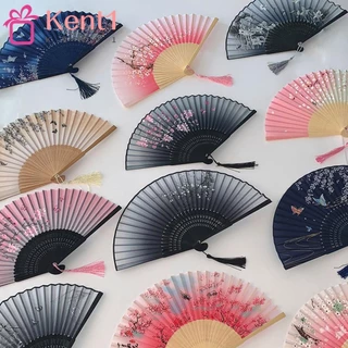 KENT [Popular product] Handheld Chinese style folding fan made of silk floral pattern, classic Chinese desktop home decoration gift, stage performance, multi-color optional