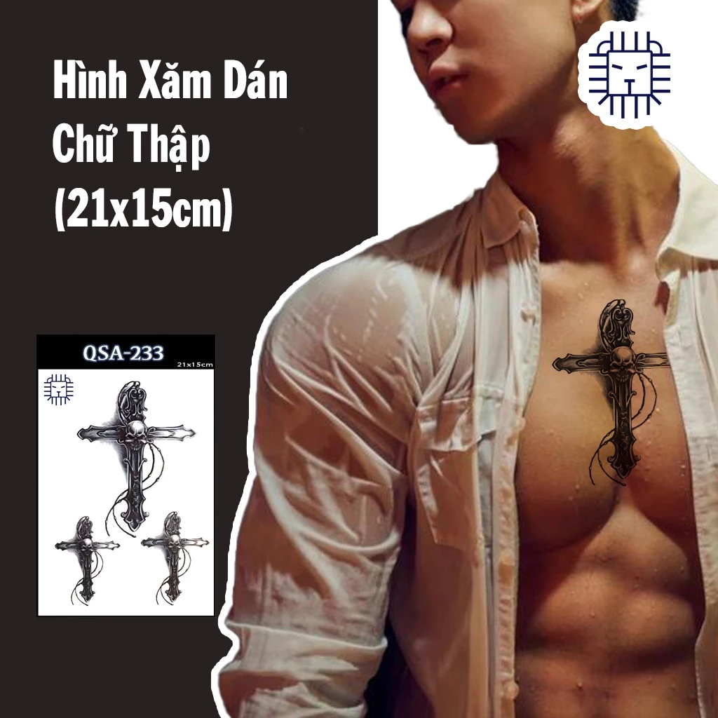 [Loại Ngắn Ngày] Hình Xăm Dán Chữ Thập Chụp Ảnh, Đóng Phim, Dễ Dàng Tẩy Xóa - Dùng 2-5 Ngày (21x15cm)