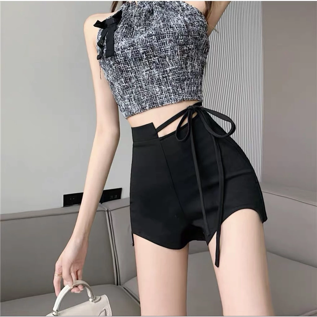 Quần short nữ thắt dây cạp cao. Lưng cao co dãn ,Quần đùi cạp khoá tôn dáng cho nữ