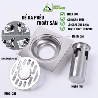 Đế phễu ga thoát sàn Inox có lỗ lắp cut chia thoát nước kiêm cổ nối máy giặt Minh House