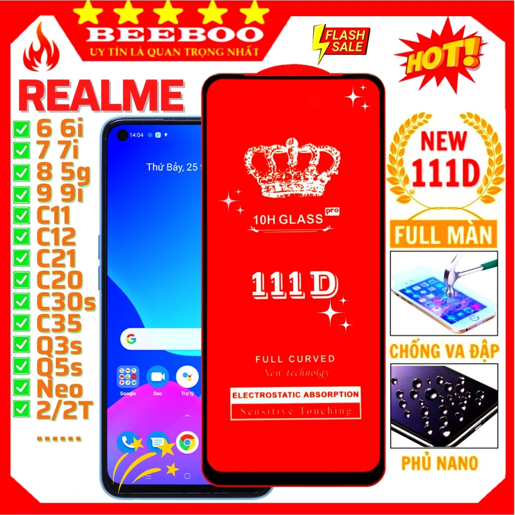 Kính cường lực Realme C11 C17 C20 C21-Y C25Y C30s C33 C35 GT Neo 2 Pro 2T 3 Q3s Q3 Q3i Pro Q2 Q5 5G 6 6i 7 8 9 9i Pro 5G