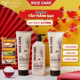 Bộ 3 SỮA TẮM TRẮNG GẠO Rice Care gồm : Sữa tắm gạo 500ml, Tẩy tế bào gạo 300ml,kem dưỡng body gạo 300ml