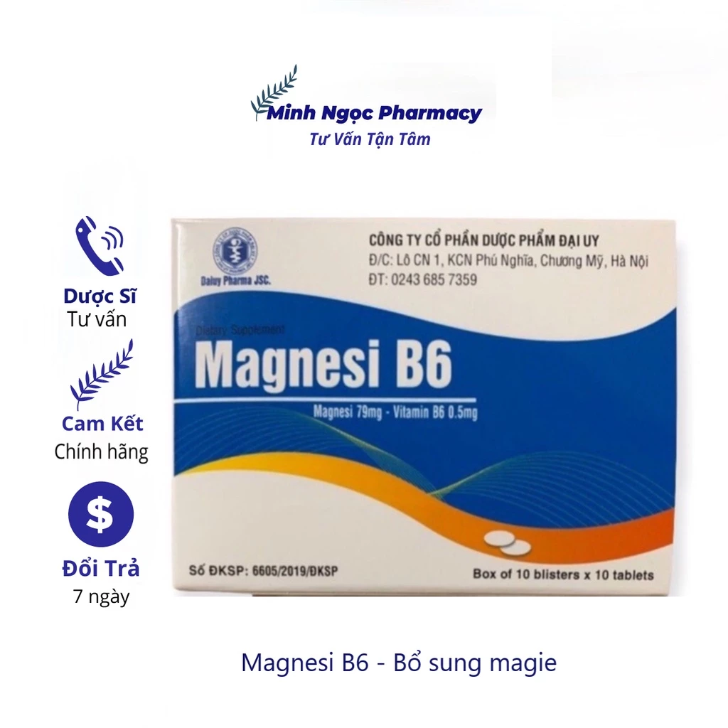 Bổ sung magie và vitamin B6 cho cơ thể Magnesi B6 - Hộp 100 viên