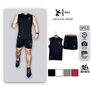 Bộ đồ thun tập gym chơi thể thao nam DOGYMSHOP logo thêu thun lạnh 4 chiều không xù lông BGSN1QS1